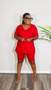 CUTTIE 2PC SHORTS V-NECK LOUNGE SET (Burgundy)